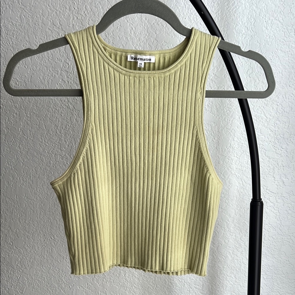 Reformation Green Ribbed Crop Tank Top - Picture 5 of 6